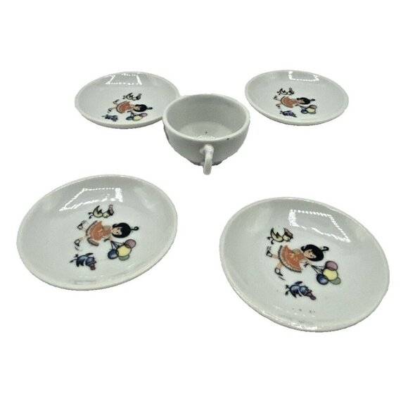 MCM Mini Cup Saucers Little Girl Balloons Birds Mid Century Modern Japan Kuwaii - Picture 4 of 13